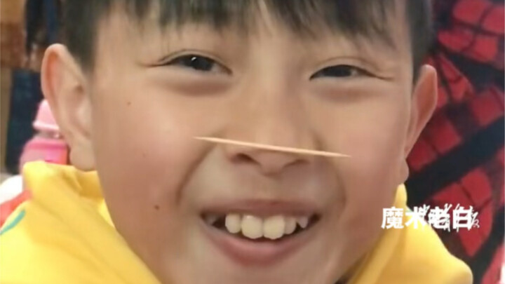 Boy spins a toothpick on his nose—today it’s finally figured out!