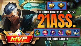 EPIC COMEBACK!!! 3/1/18 KDA | #Fredrinn Gameplay #MLBB