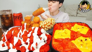 ASMR MUKBANG 체다치즈 양념 치킨먹방! 치즈 떡볶이 명랑핫도그 CRISPY FRIED CHICKEN HOT DOG EATING SOUND!