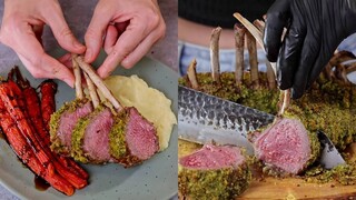 Membuat iga domba kecil dengan campuran peterseli dan kacang yang sangat sederhana—penampilan dan ra