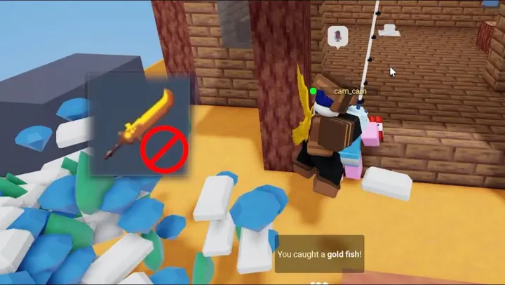 Roblox Bedwars but we can't use sword!