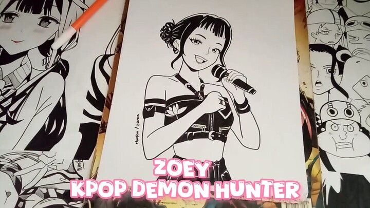 Zoey - K-pop Demon Hunter || Black and White Art (SPEED DRAWING)
