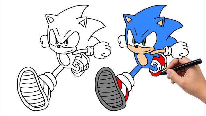 SONIC RUNNING | Listen music and step by step how to draw Sonic