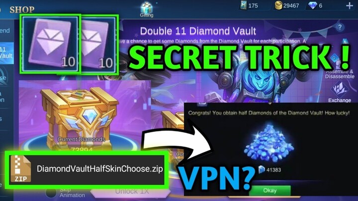 DOUBLE 11 DIAMOND VAULT TRICKS! CHOOSE ALL SKINS! | Mobile legends