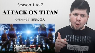 Reacts to ATTACK ON TITAN Openings (1-7) - FIRST TIME REACTION !!