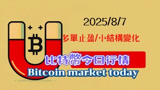 2025/8/7比特幣今日行情：多單止盈