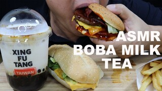 ASMR 🍔🍟🥪🥤 BOBA MILK WITH SPICY FRAGRANT BEEF BURGER & CHICKEN SANDWICH | NO TALKING