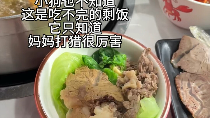 Chú cún không biết đó là đồ ăn thừa, nó chỉ biết mẹ thật tài giỏi mà thôi!