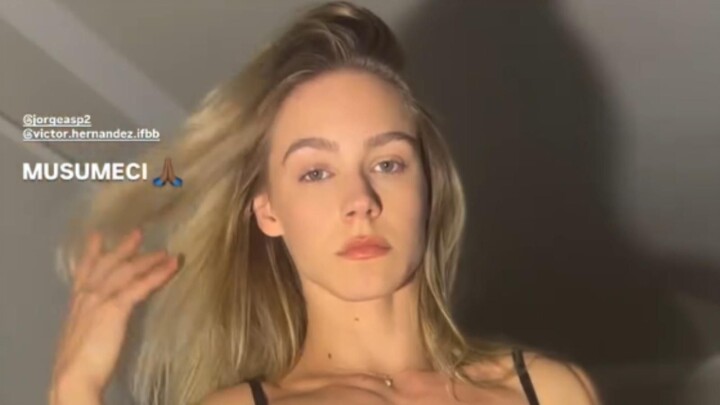 The young lady shows the traces of training