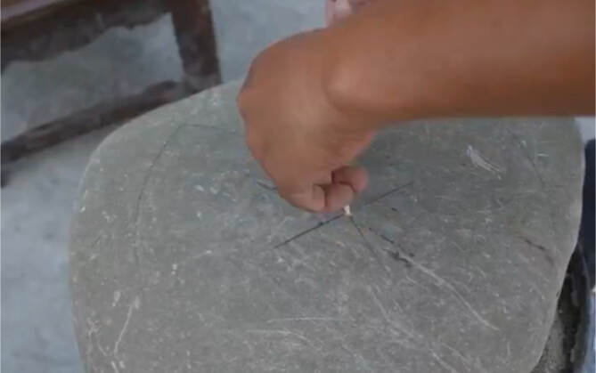 Dad made another little gadget today—wonder if Big Brother’s ever used a stone mill before! #