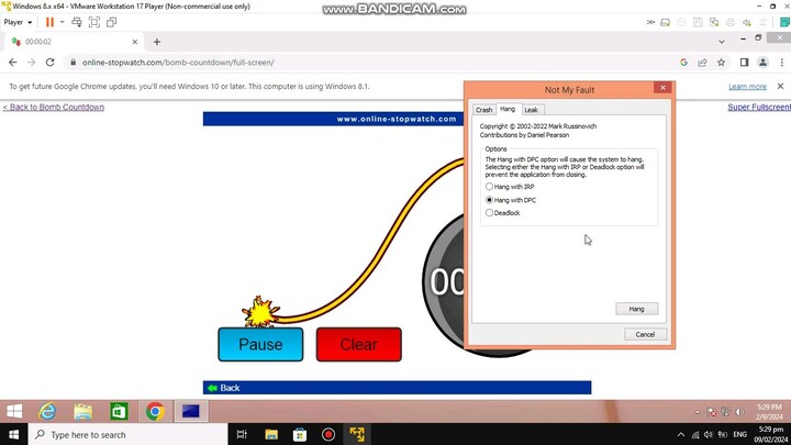 Bomb timer explosion has BSOD VM (Hang edition) (Windows 8.1)