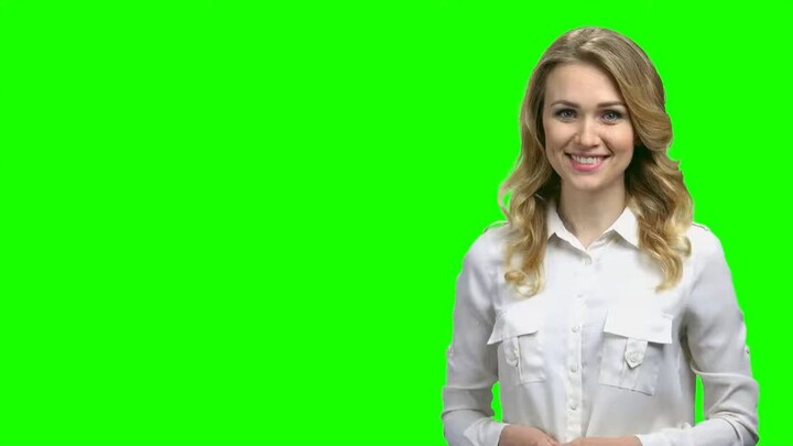 Woman presenting product - green screen - Chroma Key - No Copyright