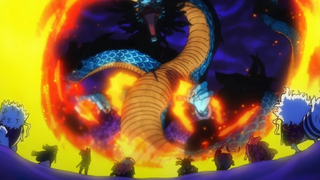 Kinemon ตัดการโจมตี "Blast Breath" ของ Kaido วันพีช 1003