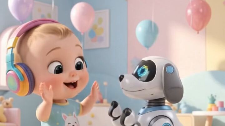 Cute Baby and Robot Dog Playing Together 🎧🐶 | Funny AI Kids Cartoon