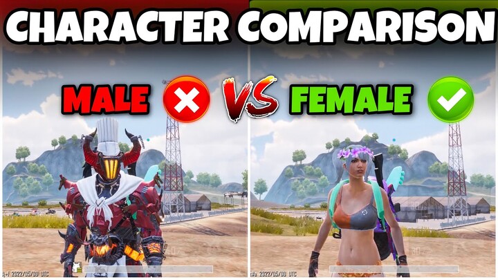 MALE VS FEMALE CHARACTER COMPARISON IN BGMI/PUBG MOBILE TIPS & TRICKS🔥WHICH ONE IS BETTER?