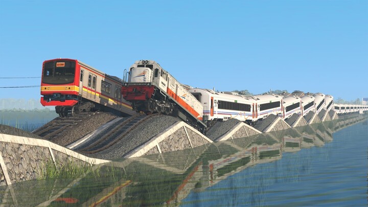 Kereta Api Berjalan Diatas Rel Tengah Danau - The Train Runs on the Middle Rail of the Lake