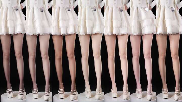 เปรียบเทียบผลลัพธ์การลองใส่ถุงน่องปรับสีผิวหลากสี【เบ่งเบ่ง】