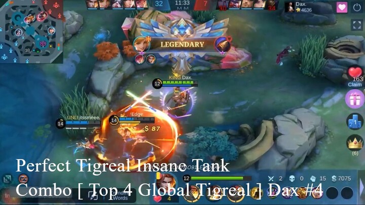 Perfect Tigreal Insane Tank Combo [ Top 4 Global Tigreal ] Dax #4