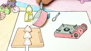 [Animasi stop-motion yang digambar tangan] Dapur kertas! Buat manisan haw dengan pangsit nasi mini