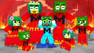 Monster School :  Squid Game x ICE ZOMBIE is ADOPTED by FIRE FAMILY - Minecraft Animation