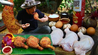 Crispy KFC Fried Chicken Buffalo with Potato Chips Eating So enjoy and Delicious - Secret Recipe