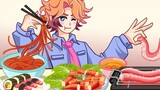 【Senior Senpai's Food Edition】 Amazing Amai thách thức món sashimi bạch tuộc khổng lồ! Bữa ăn hải sả
