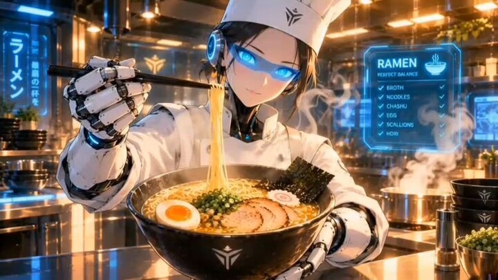 2077 Anime Ramen Recipe! 🤖 Futuristic Cooking with Smart Chef AI | 2077未来动漫拉面！智能AI厨师美食制作