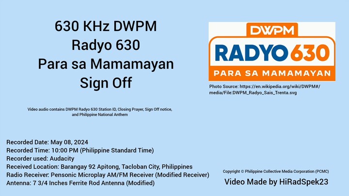 630 KHz DWPM Radyo 630 Para sa Mamamayan Sign Off