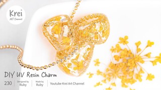 【UV レジン】ドライフラワーを使って、DIYブレスレットチャーム〜♪ UV Resin - DIY Bracelet Charm with Dried Flower.