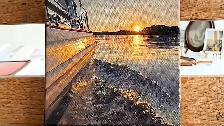Into the Glow  _ Sunset Seascape in Oil #shorts #oilpainting #artprocess