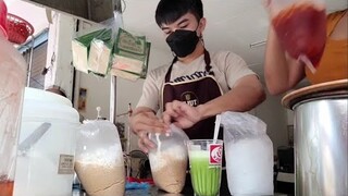 เช้านี้ร้อนมากแม่ค้าพ่อค้าชงไม่พักมือ!!!เนสกาแฟผสมโบราณ ชานมเผือก ชามะนาวเปรี้ยวหวาน