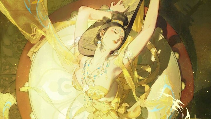 Proses melukis: Memetik gambus dengan membalik tangan