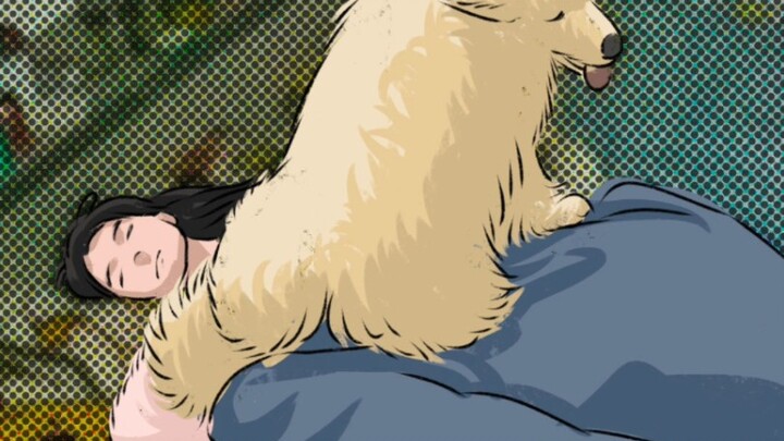 The good dog is afraid that his owner is cold, so he uses his body to keep his owner warm!