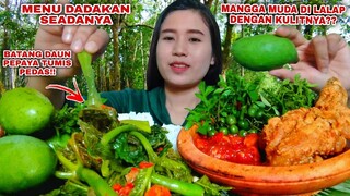 MUKBANG BATANG DAUN PEPAYA TUMIS LALAPAN MENTAH MANGGA MUDA DAUN KENCUR SAMBAL TERASI#mukbanglalapan