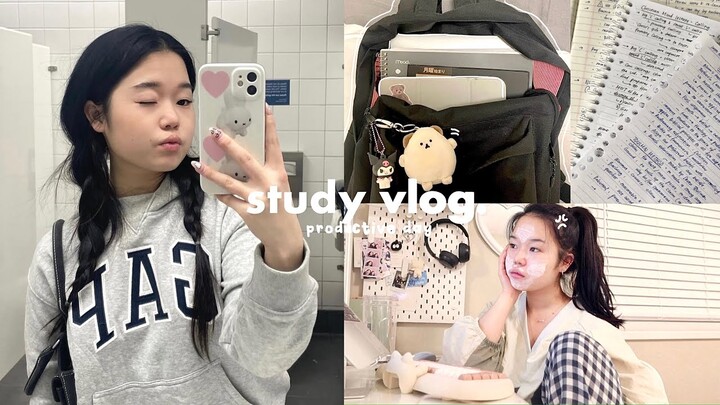 STUDY VLOG🥯: Romanticizing studying, desk tour, exam week prep, what I eat etc.