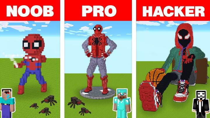 Minecraft NOOB vs PRO vs HACKER: SPIDER-MAN HOUSE BUILD CHALLENGE in Minecraft Animation