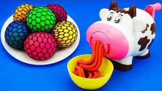Make rainbow noodle toys with colorful clay, fun squeeze ball puzzle handicraft, know color early ed