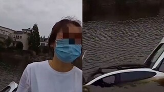 A man was distracted while driving and looked at his phone. Unexpectedly, he rushed into a pond the 