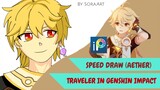 DRAWING - Aether (Traveler in Genshin impact TIMELAPSE) ソラ