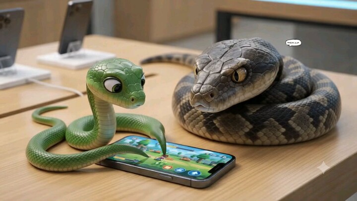 小蛇第一次玩手机，爸爸却吓坏了！📱🐍 🏷️ Tags:#AI视频 #蛇世界 #搞笑视频 #手机 #反转世界 #短视频 #B站