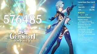 Eula & Luxurious Sea-Lord R2 Lv 50 Damage Showcase - Genshin Impact