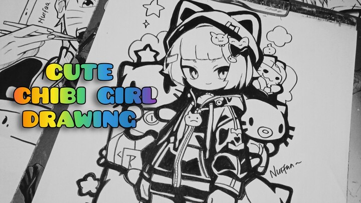 Cute Anime Girl Black and White Art (SPEED DRAWING)