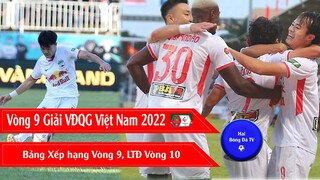 BẢNG XẾP HẠNG, KẾT QUẢ VÒNG 9 GIẢI VĐQG VIỆT NAM V.LEAGUE 2022, LỊCH THI ĐẤU VÒNG 10