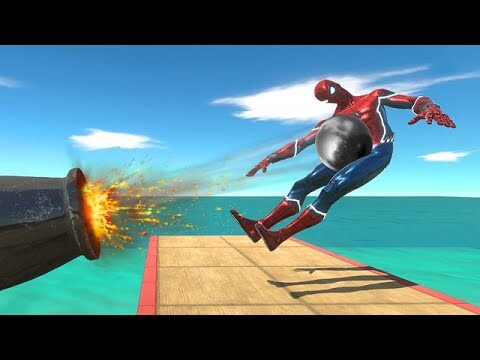 Superheroes and Monsters Run Away From Cannonball - Animal Revolt Battle Simulator