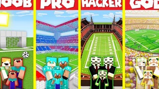 Minecraft Battle FOOTBALL STADIUM HOUSE BUILD CHALLENGE - NOOB vs PRO vs HACKER vs GOD / อนิเมชั่น