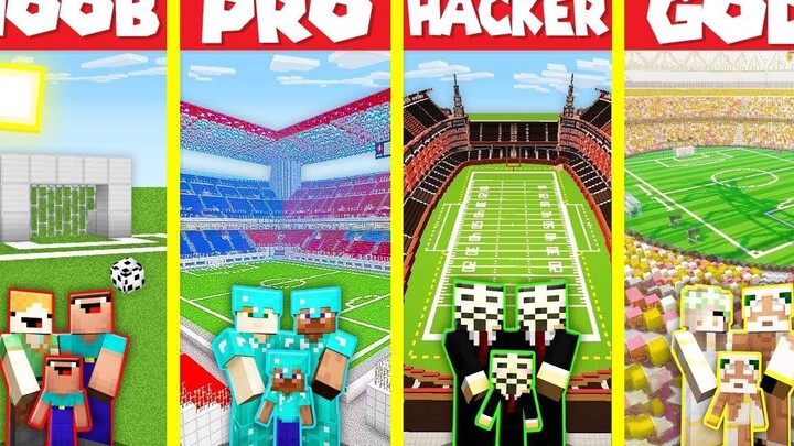 Minecraft Battle FOOTBALL STADIUM HOUSE BUILD CHALLENGE - NOOB vs PRO vs HACKER vs GOD / อนิเมชั่น