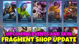 NEW! UPCOMING EVENTS AND SKIN FRAGMENTS SHOP - NEW EVENT MOBILE LEGENDS