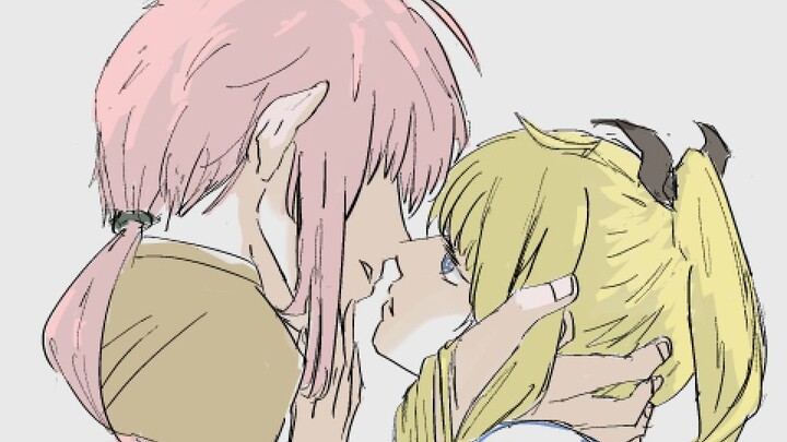 [Handwritten/CPI] The kiss between the golden twin ponytails and the pink-haired cool guy