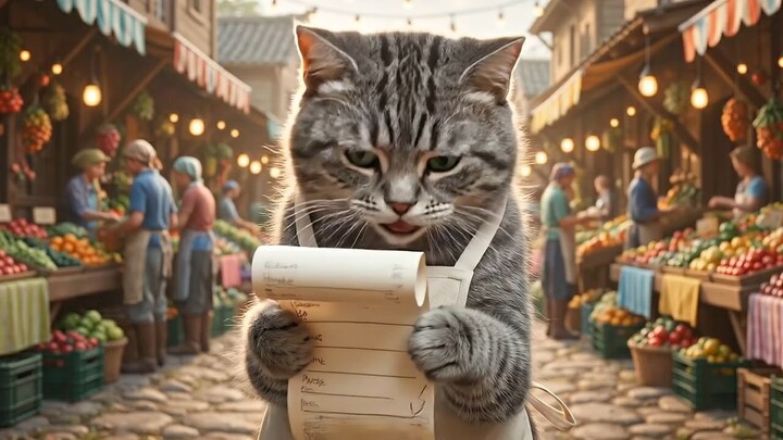 Birthday vibes_ Mama cat cooking for her kitten's big day - From market to table