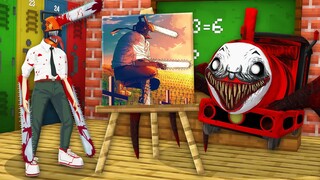 Monster School: Choo Choo Charles and Chainsaw Man Drawing Lesson Challenge - Minecraft Animation